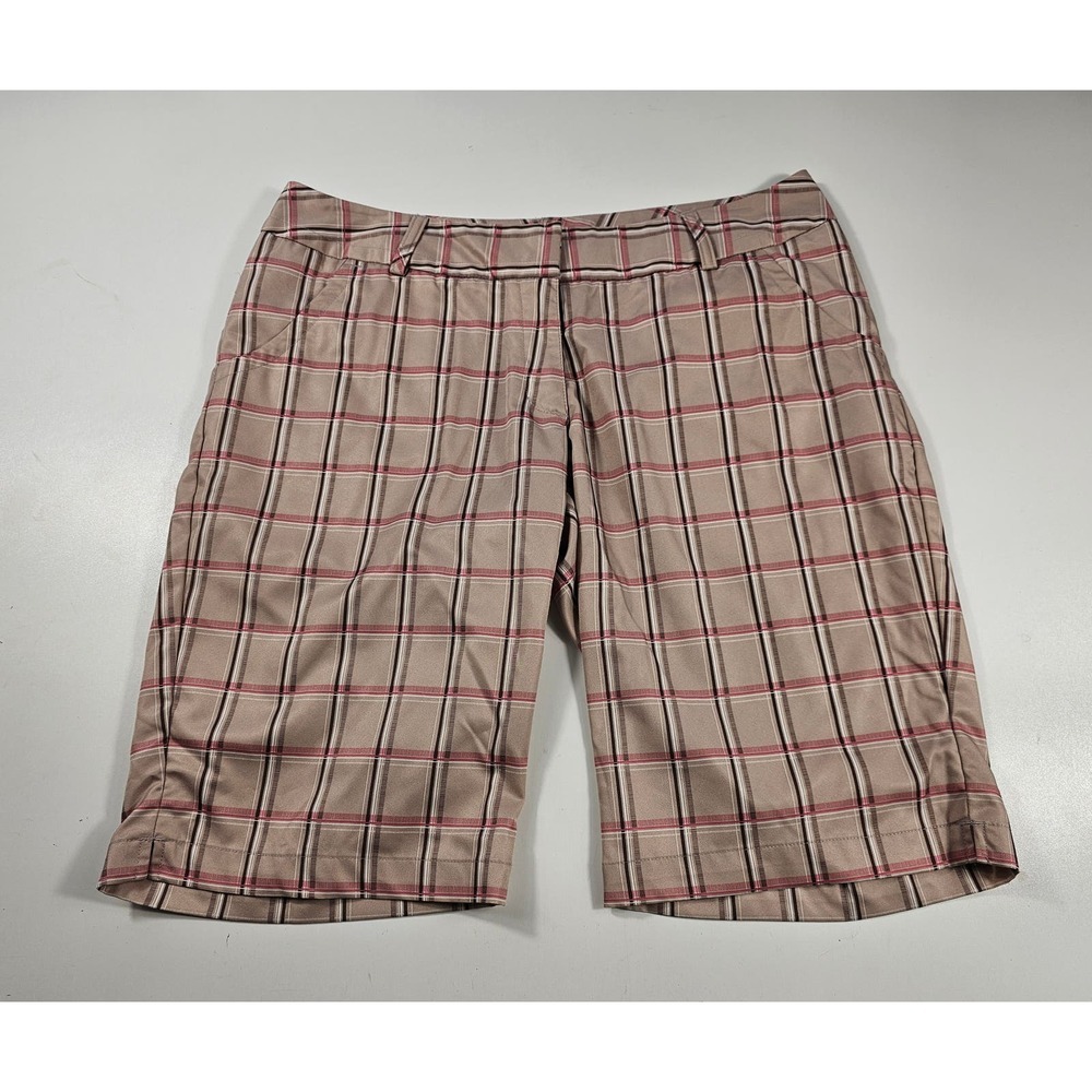 Adidas climalite brown and pink plaid performance golf shorts 10 women *